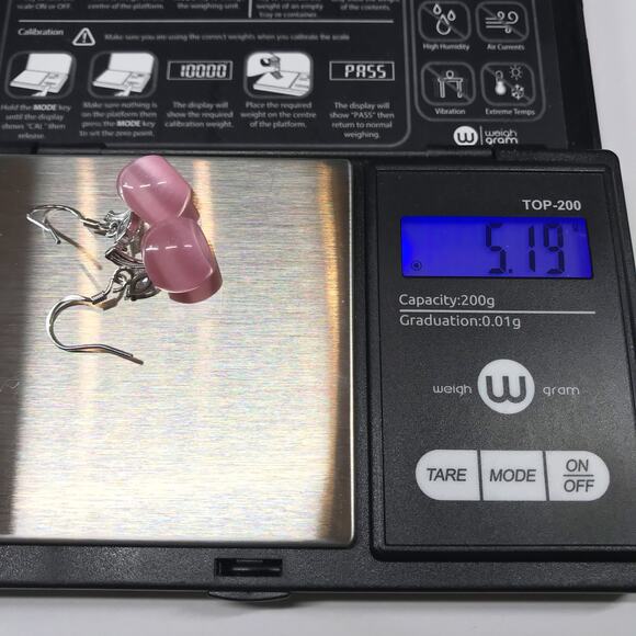 Cute 925 Sterling Silver Pink Cats Eye Apple Drop Dangle Earrings Teacher Gift - Picture 3 of 10